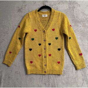 Mud Kingdom Knitted Cardigan V Sweater For Girls Yellow W/Hearts Size 150 US 10